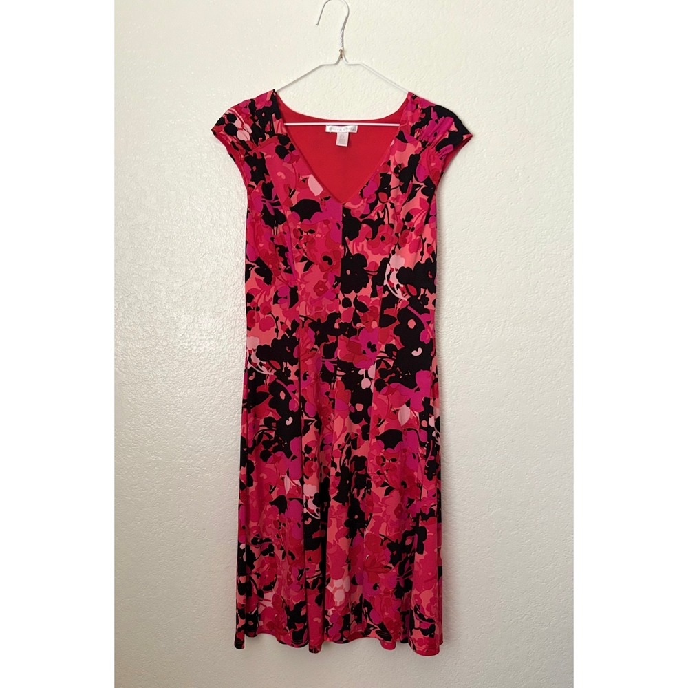 London Times Floral VNeck Cap Sleeve Dress Preppy Coquette Garden Quiet Luxury 8